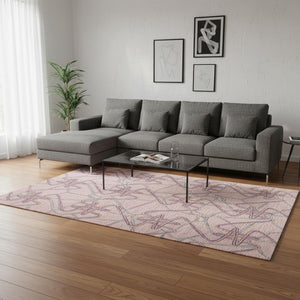 HomeRoots 9' Geometric Area Rug in Pink, Orange & Blue - Washable, UV-Protected, Durable & Stylish Accent Piece 675317