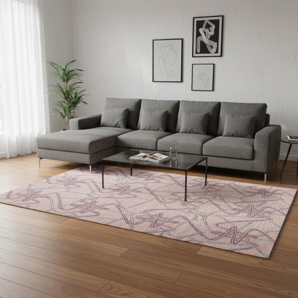 HomeRoots 9' Geometric Area Rug in Pink, Orange & Blue - Washable, UV-Protected, Durable & Stylish Accent Piece 675317