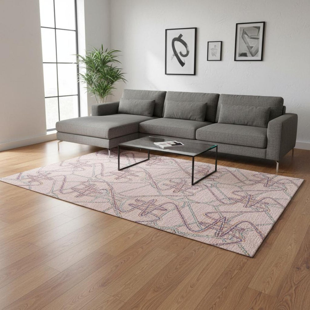 HomeRoots 10' X 14' Stylish Washable Geometric Area Rug in Pink, Orange & Blue - UV Protected & Durable! 675318