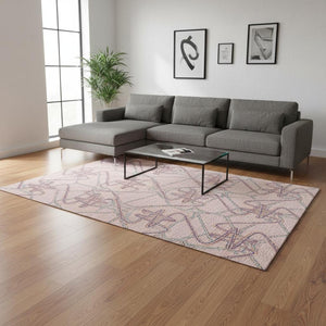 HomeRoots 10' X 14' Stylish Washable Geometric Area Rug in Pink, Orange & Blue - UV Protected & Durable! 675318