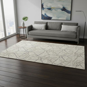 HomeRoots 5' X 8' Beige Ivory Gray Geometric Area Rug - Stylish, Washable, UV Protected for Modern Homes 675320