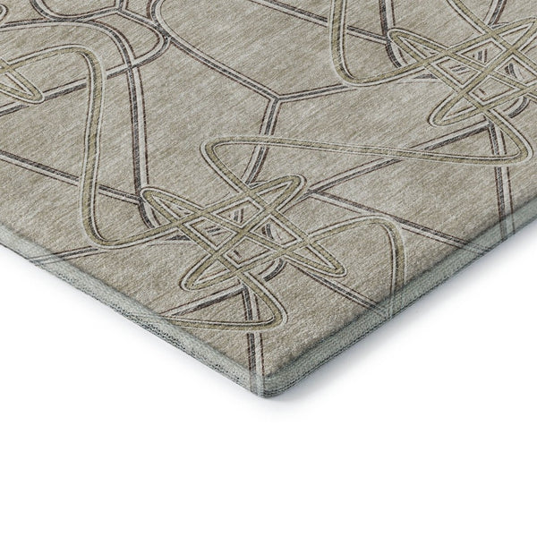 HomeRoots 5' X 8' Beige Ivory Gray Geometric Area Rug - Stylish, Washable, UV Protected for Modern Homes 675320