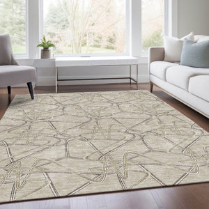 HomeRoots 5' X 8' Beige Ivory Gray Geometric Area Rug - Stylish, Washable, UV Protected for Modern Homes 675320