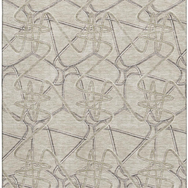HomeRoots 5' X 8' Beige Ivory Gray Geometric Area Rug - Stylish, Washable, UV Protected for Modern Homes 675320