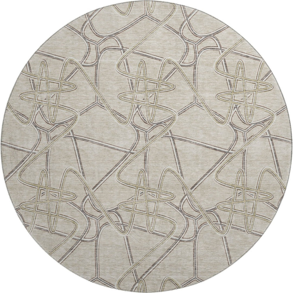 HomeRoots 8' Durable Beige, Ivory & Gray Geometric Round Rug – Washable, UV Protected, Perfect for Homes! 675321