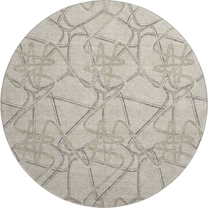 HomeRoots 8' Durable Beige, Ivory & Gray Geometric Round Rug – Washable, UV Protected, Perfect for Homes! 675321