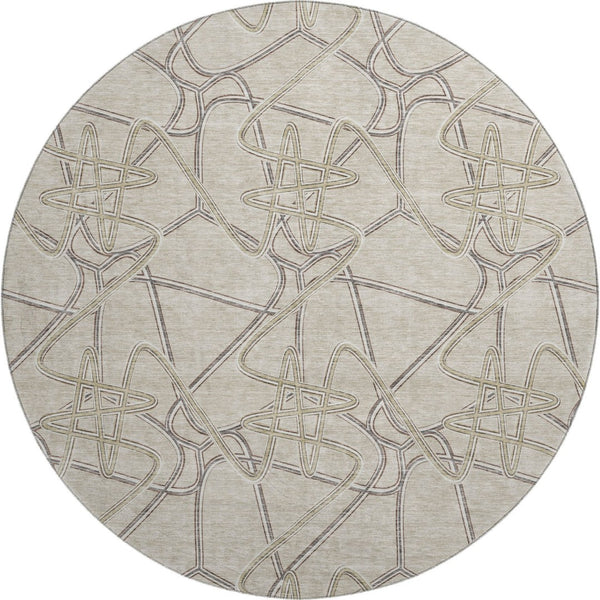 HomeRoots 8' Durable Beige, Ivory & Gray Geometric Round Rug – Washable, UV Protected, Perfect for Homes! 675321