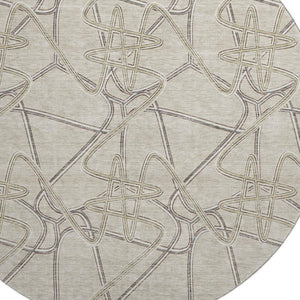 HomeRoots 8' Durable Beige, Ivory & Gray Geometric Round Rug – Washable, UV Protected, Perfect for Homes! 675321