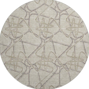 HomeRoots 8' Durable Beige, Ivory & Gray Geometric Round Rug – Washable, UV Protected, Perfect for Homes! 675321