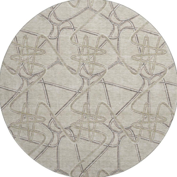 HomeRoots 8' Durable Beige, Ivory & Gray Geometric Round Rug – Washable, UV Protected, Perfect for Homes! 675321
