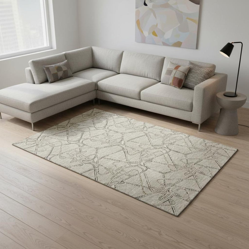 HomeRoots 8' X 10' Geometric Area Rug in Beige, Ivory & Gray - Washable, UV-Protected & Durable for Homes 675322