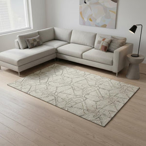 HomeRoots 8' X 10' Geometric Area Rug in Beige, Ivory & Gray - Washable, UV-Protected & Durable for Homes 675322
