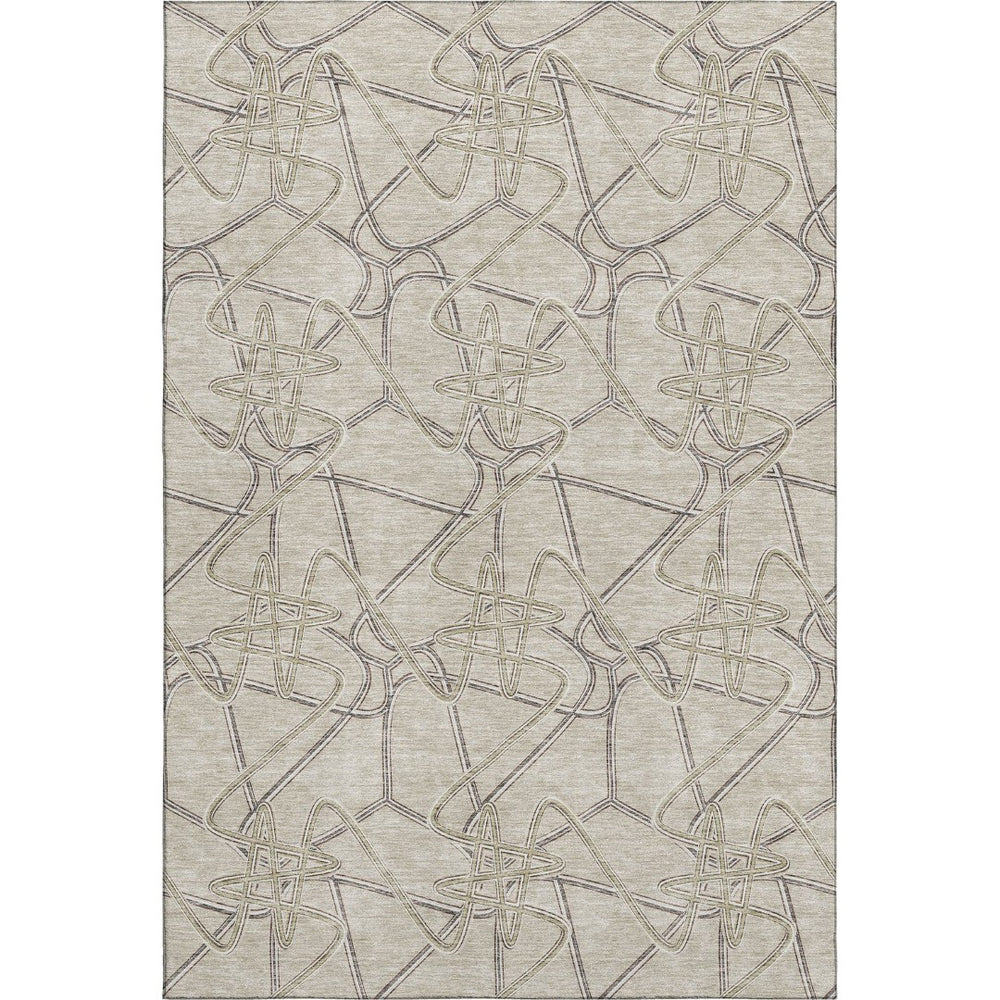 HomeRoots 9' X 12' Geometric Washable Area Rug in Beige, Ivory, and Gray - UV Protected, Kid-Friendly Style! 675323