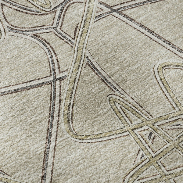 HomeRoots 9' X 12' Geometric Washable Area Rug in Beige, Ivory, and Gray - UV Protected, Kid-Friendly Style! 675323