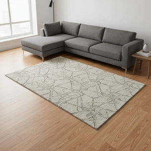 HomeRoots 10' X 14' Washable Beige and Gray Geometric Area Rug with UV Protection for Stylish Home Spaces 675324