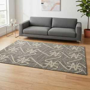 HomeRoots 5' X 8' Modern Geometric Taupe Gray & Gold Area Rug - Washable, UV-Protected, Stain-Resistant Design 675326