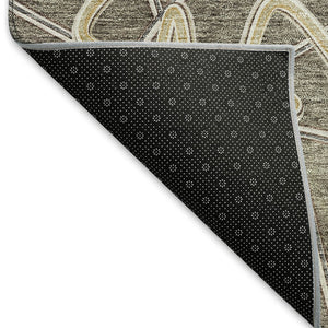 HomeRoots 5' X 8' Modern Geometric Taupe Gray & Gold Area Rug - Washable, UV-Protected, Stain-Resistant Design 675326