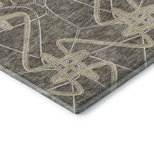 HomeRoots 5' X 8' Modern Geometric Taupe Gray & Gold Area Rug - Washable, UV-Protected, Stain-Resistant Design 675326