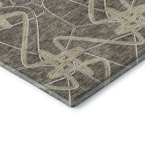 HomeRoots 5' X 8' Modern Geometric Taupe Gray & Gold Area Rug - Washable, UV-Protected, Stain-Resistant Design 675326
