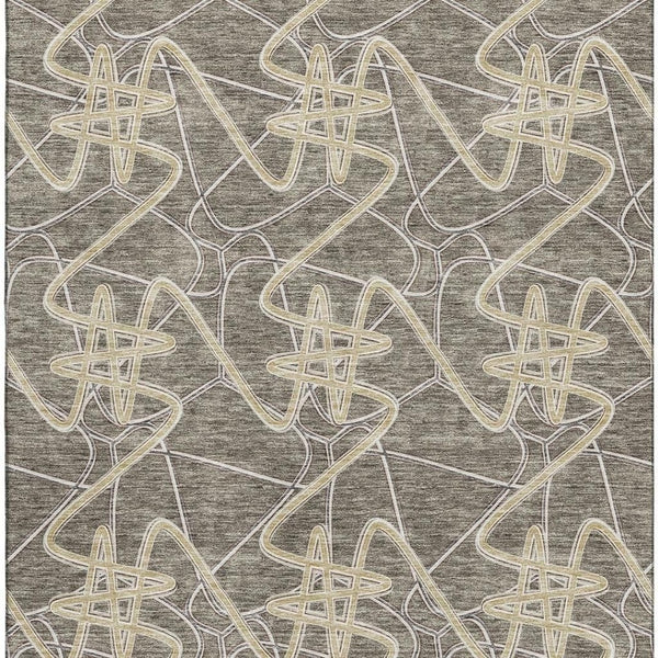 HomeRoots 5' X 8' Modern Geometric Taupe Gray & Gold Area Rug - Washable, UV-Protected, Stain-Resistant Design 675326
