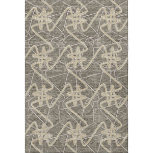 HomeRoots 5' X 8' Modern Geometric Taupe Gray & Gold Area Rug - Washable, UV-Protected, Stain-Resistant Design 675326