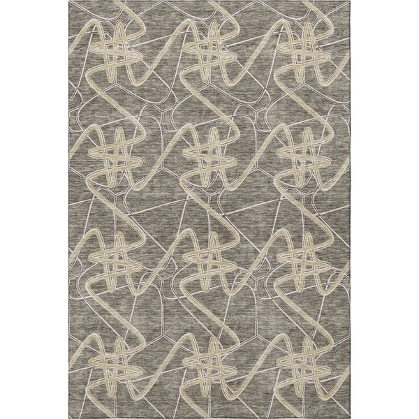 HomeRoots 5' X 8' Modern Geometric Taupe Gray & Gold Area Rug - Washable, UV-Protected, Stain-Resistant Design 675326