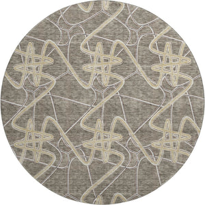 HomeRoots 8' Taupe Gray and Gold Geometric Round Rug - Washable, UV Protected, Durable & Stylish Home Accent 675327