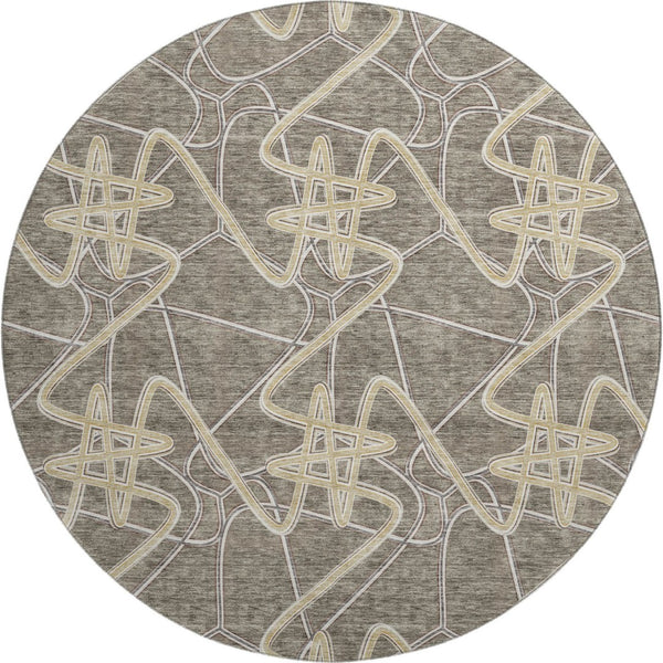 HomeRoots 8' Taupe Gray and Gold Geometric Round Rug - Washable, UV Protected, Durable & Stylish Home Accent 675327
