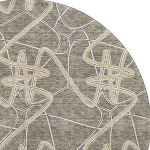 HomeRoots 8' Taupe Gray and Gold Geometric Round Rug - Washable, UV Protected, Durable & Stylish Home Accent 675327