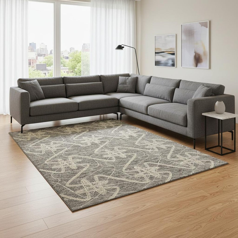HomeRoots 8' X 10' Taupe Gray & Gold Geometric Washable Area Rug - Stain Resistant, UV Protected & Stylish! 675328