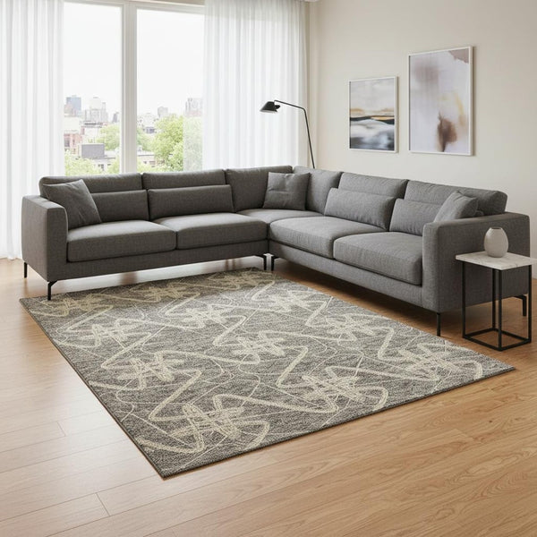 HomeRoots 8' X 10' Taupe Gray & Gold Geometric Washable Area Rug - Stain Resistant, UV Protected & Stylish! 675328