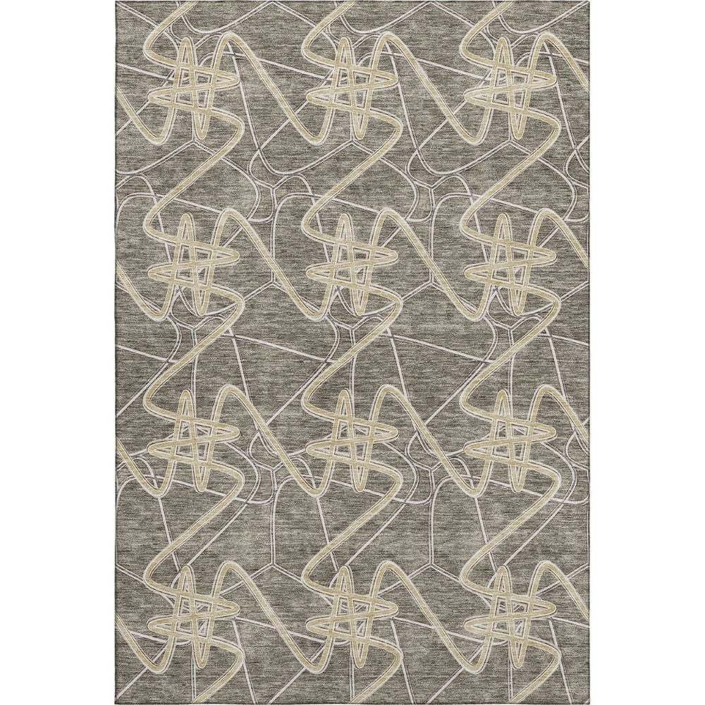 HomeRoots 8' X 10' Taupe Gray & Gold Geometric Washable Area Rug - Stain Resistant, UV Protected & Stylish! 675328