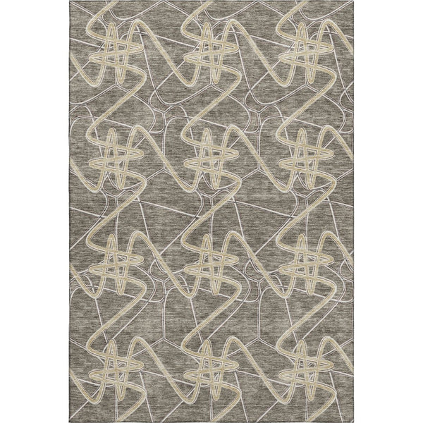 HomeRoots 9' X 12' Taupe Gray And Gold Geometric Area Rug - Washable, UV-Protected, Durable Design for Homes 675329