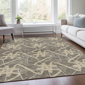 HomeRoots 9' X 12' Taupe Gray And Gold Geometric Area Rug - Washable, UV-Protected, Durable Design for Homes 675329