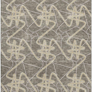 HomeRoots 9' X 12' Taupe Gray And Gold Geometric Area Rug - Washable, UV-Protected, Durable Design for Homes 675329