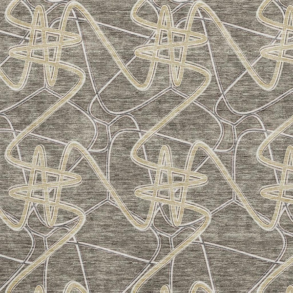 HomeRoots 10' Taupe Gray and Gold Geometric Area Rug - Washable, UV-Protected, Durable for Busy Homes 675330