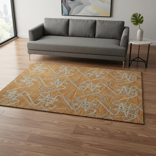 HomeRoots 5' X 8' Modern Geometric Terra Cotta Area Rug - Washable, UV Protected, Family-Friendly Design 675332