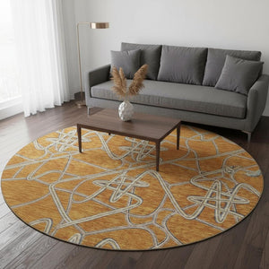 HomeRoots 8' Stylish Terra Cotta, Ivory & Gray Geometric Washable Round Rug with UV Protection & Stain Resistance 675333