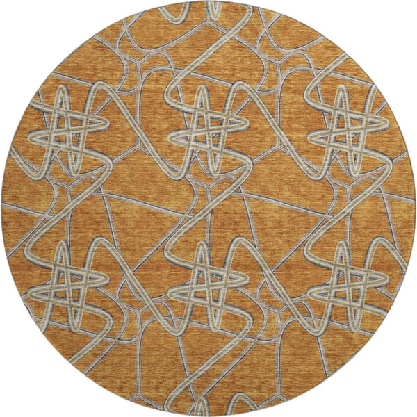 HomeRoots 8' Stylish Terra Cotta, Ivory & Gray Geometric Washable Round Rug with UV Protection & Stain Resistance 675333