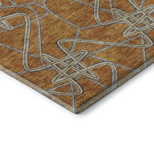 HomeRoots 8' Stylish Terra Cotta, Ivory & Gray Geometric Washable Round Rug with UV Protection & Stain Resistance 675333