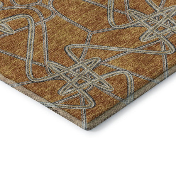 HomeRoots 8' Stylish Terra Cotta, Ivory & Gray Geometric Washable Round Rug with UV Protection & Stain Resistance 675333