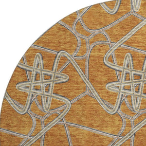 HomeRoots 8' Stylish Terra Cotta, Ivory & Gray Geometric Washable Round Rug with UV Protection & Stain Resistance 675333