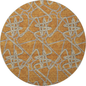 HomeRoots 8' Stylish Terra Cotta, Ivory & Gray Geometric Washable Round Rug with UV Protection & Stain Resistance 675333