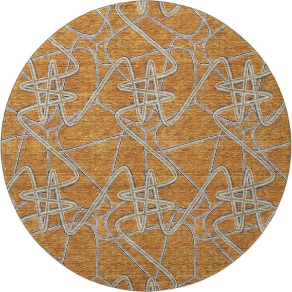 HomeRoots 8' Stylish Terra Cotta, Ivory & Gray Geometric Washable Round Rug with UV Protection & Stain Resistance 675333