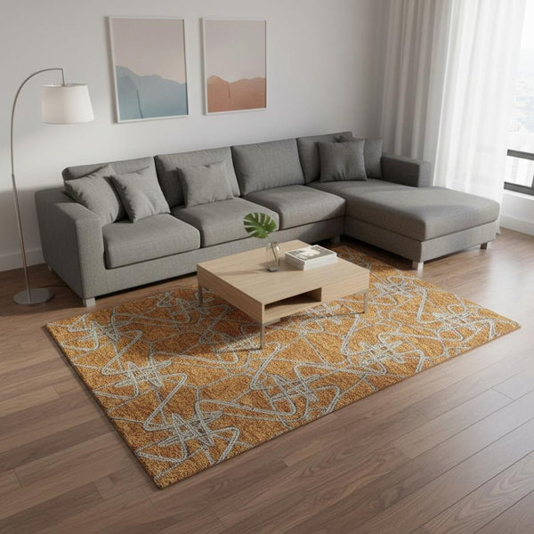 HomeRoots 8' X 10' Terra Cotta Ivory Gray Geometric Area Rug - Stylish, Washable & UV Protected for Homes 675334