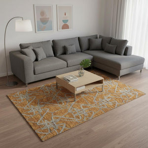 HomeRoots 9' X 12' Stylish Terra Cotta Ivory Gray Geometric Washable Area Rug with UV Protection & Durability 675335