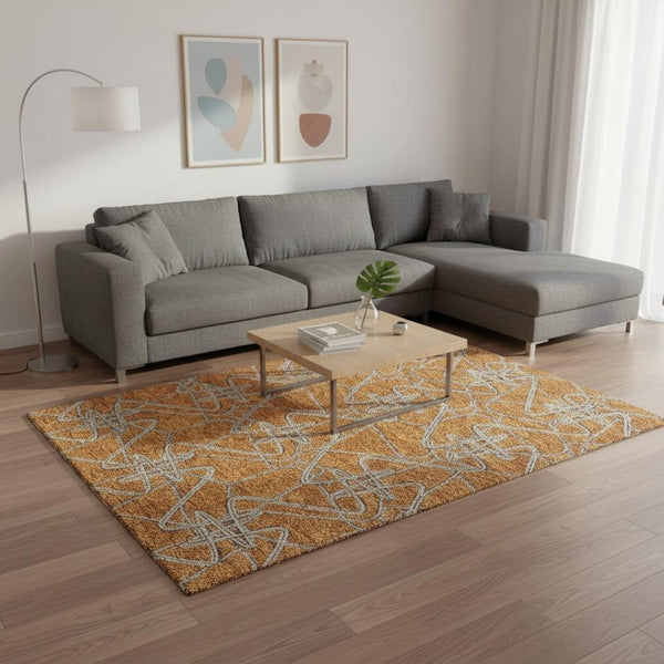 HomeRoots 10' Geometric Terra Cotta Ivory & Gray Washable Area Rug - Durable, UV-Protected & Easy Care! 675336