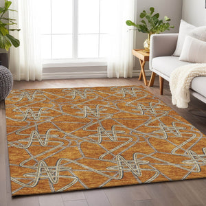 HomeRoots 10' Geometric Terra Cotta Ivory & Gray Washable Area Rug - Durable, UV-Protected & Easy Care! 675336