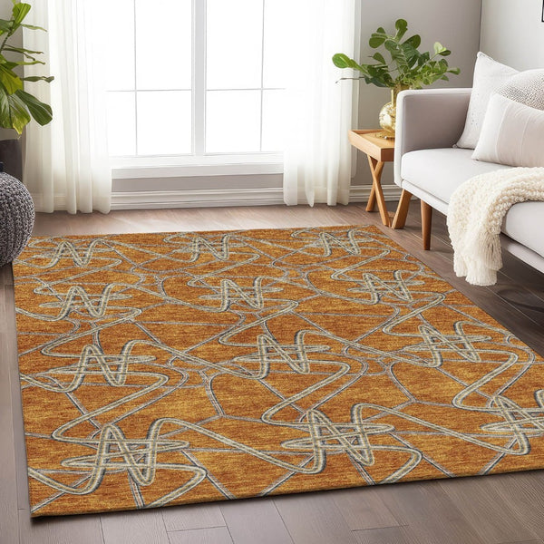 HomeRoots 10' Geometric Terra Cotta Ivory & Gray Washable Area Rug - Durable, UV-Protected & Easy Care! 675336