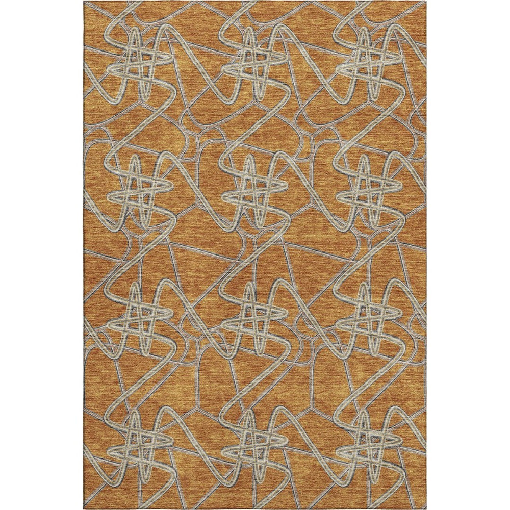 HomeRoots 10' Geometric Terra Cotta Ivory & Gray Washable Area Rug - Durable, UV-Protected & Easy Care! 675336
